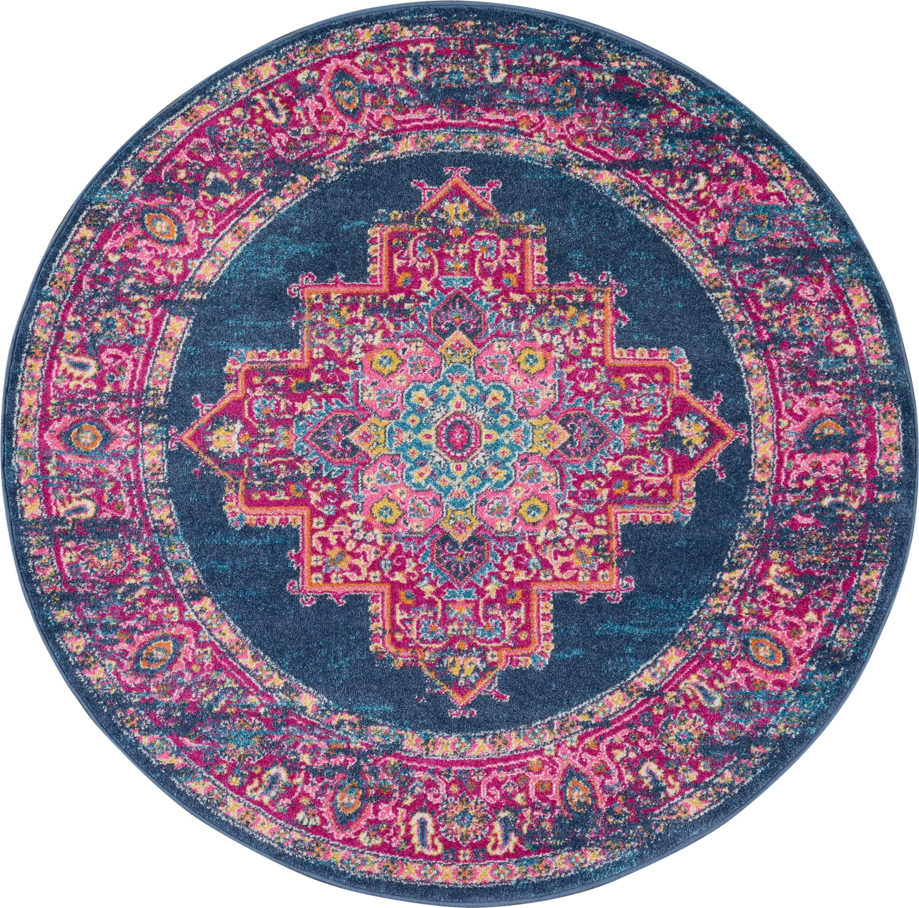 5' Round Nourison Passion Transitional Bohemian Teal Multicolor 5'3 x ROUND Area Rug, 5' Round Nourison Passion Transitional Bohemian Teal Multicolor 5'3 x ROUND Area Rug,